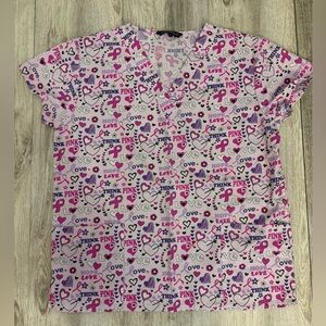 Cassandra O. women’s pink ribbon breast cancer awareness scrub top